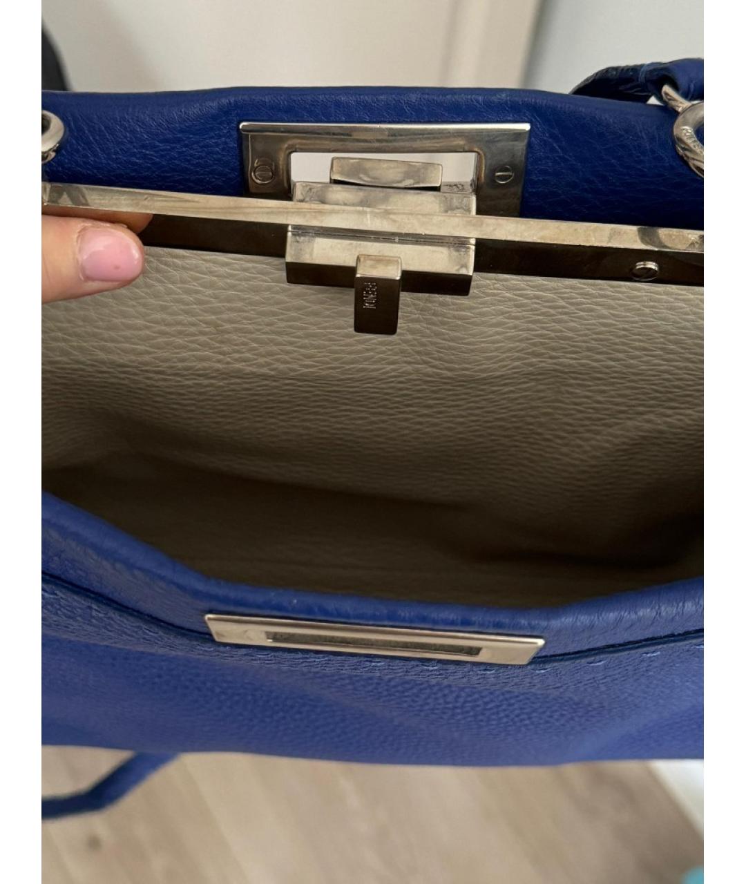 FENDI Синяя кожаная сумка с короткими ручками, фото 5