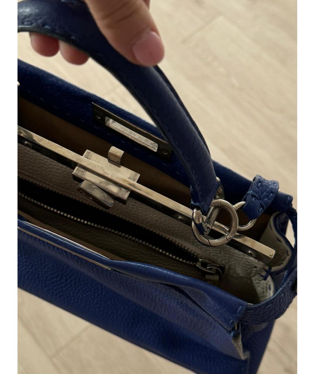 FENDI Синяя кожаная сумка с короткими ручками, фото 8