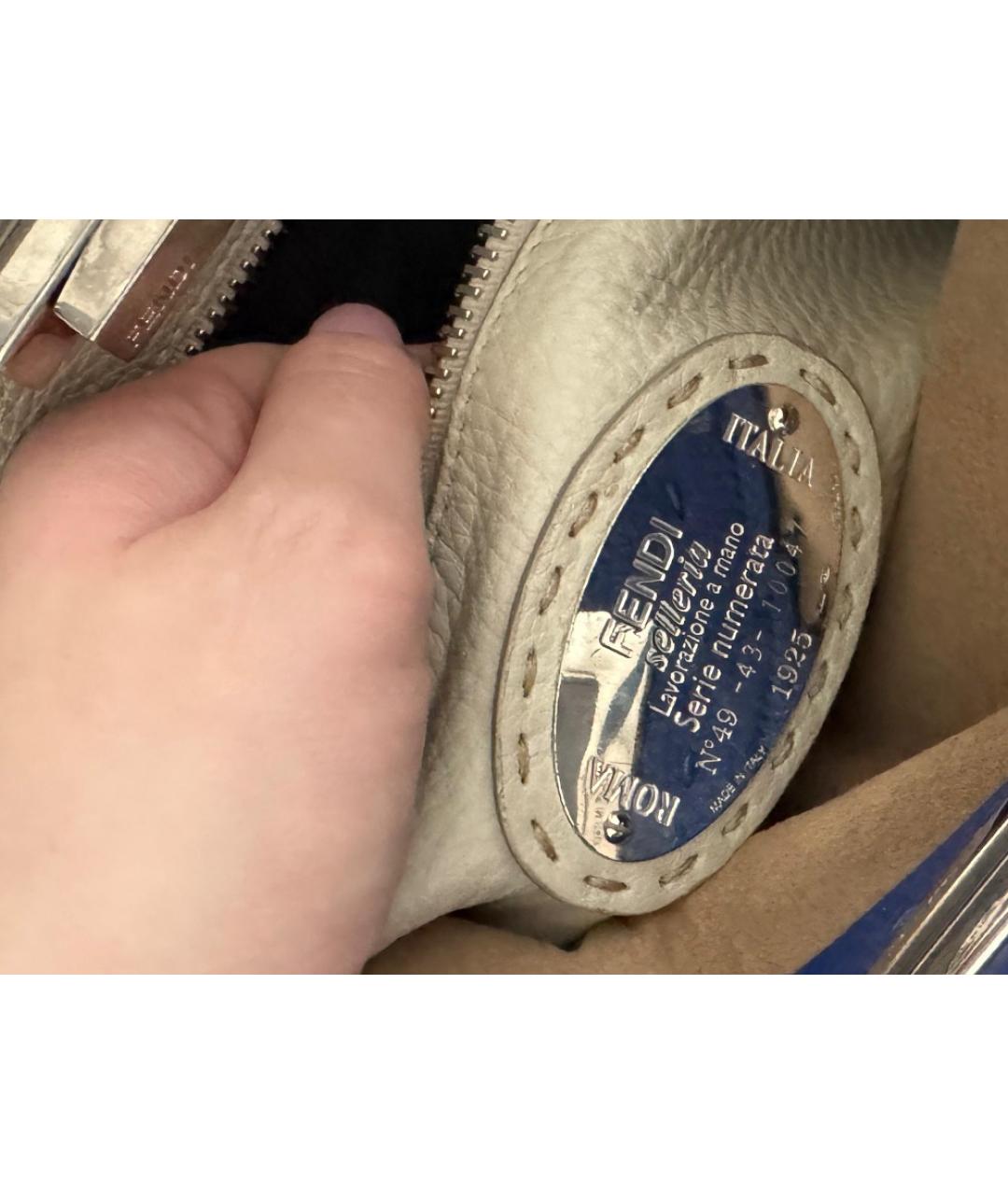 FENDI Синяя кожаная сумка с короткими ручками, фото 6