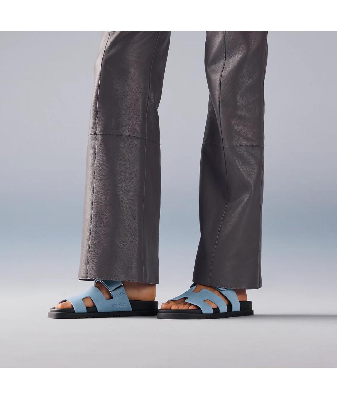 HERMES Голубые кожаные сандалии, фото 3