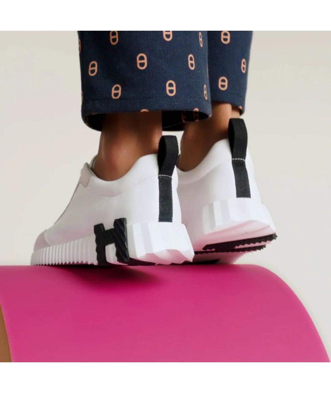 HERMES Белые кожаные кроссовки, фото 3