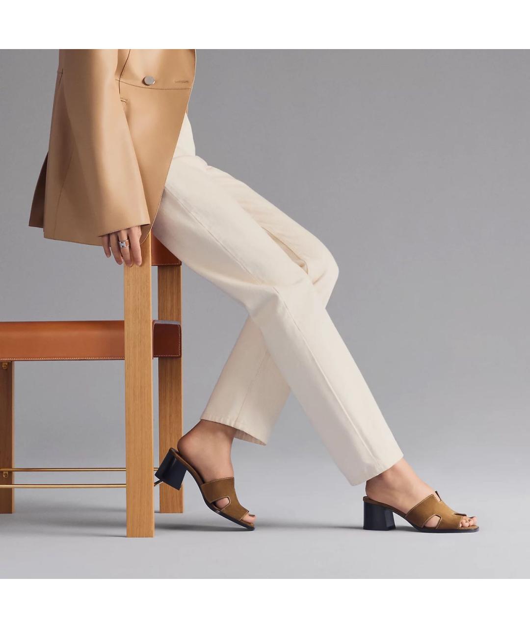 HERMES Коричневые кожаные сандалии, фото 3