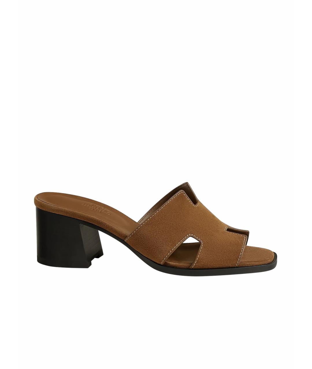 HERMES Коричневые кожаные сандалии, фото 1