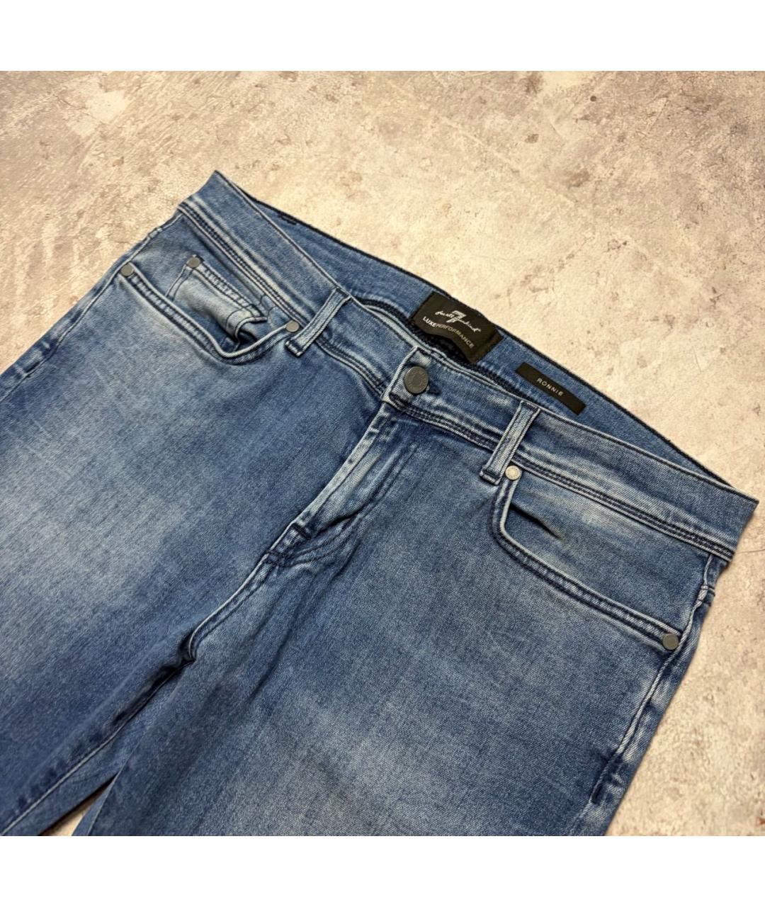 7 FOR ALL MANKIND Синие хлопко-эластановые джинсы скинни, фото 4