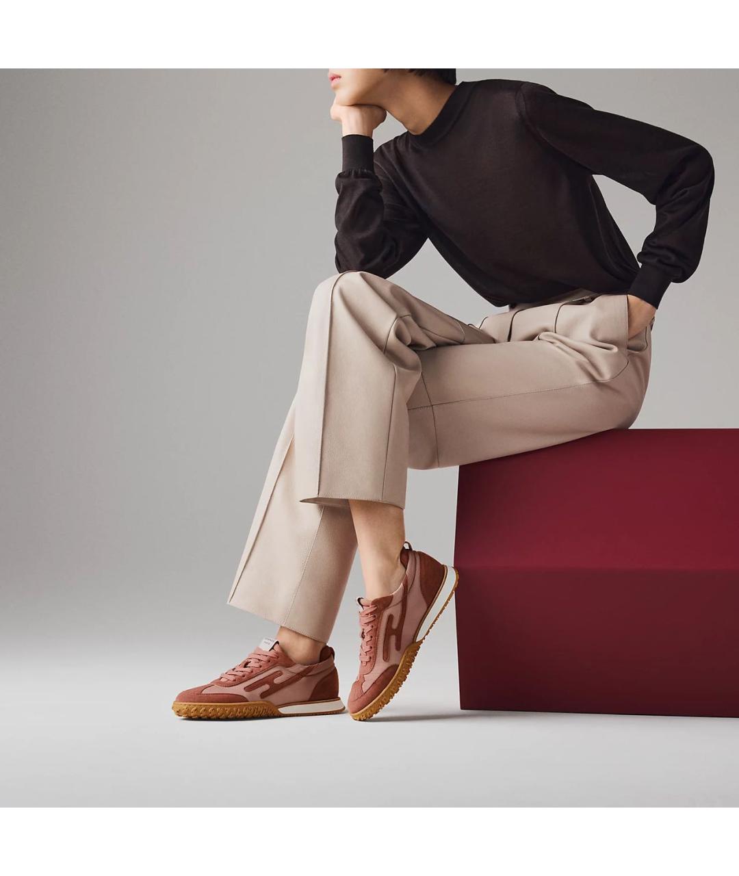 HERMES Коралловые кожаные кроссовки, фото 3