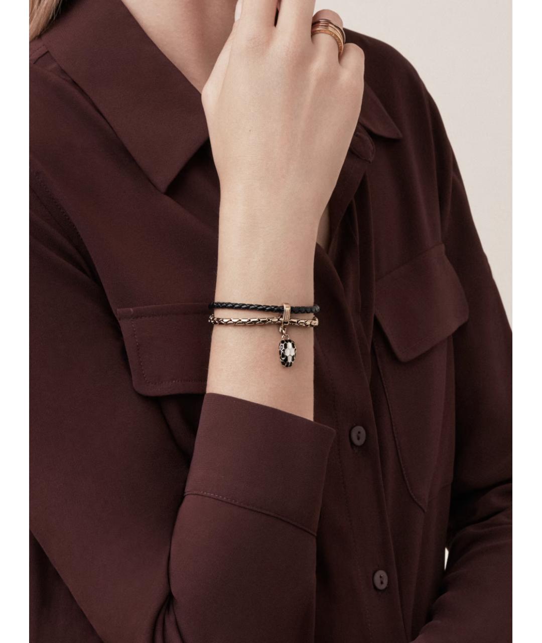 BVLGARI Черный кожаный браслет, фото 3