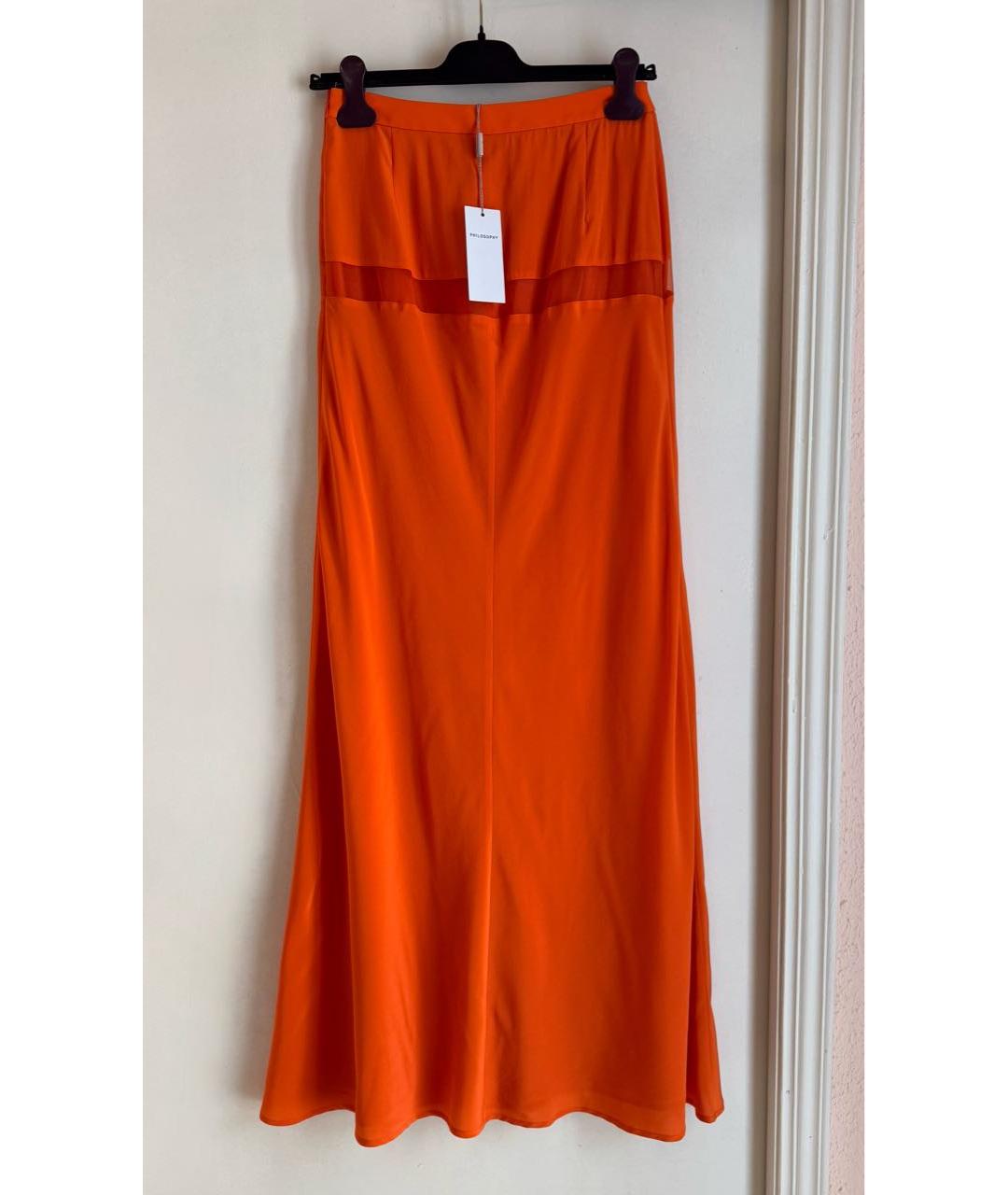 PHILOSOPHY Оранжевая шелковая юбка макси, фото 7