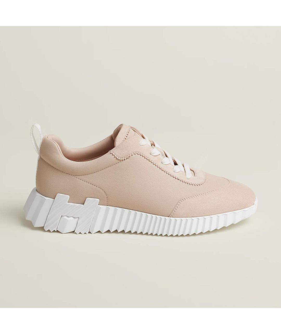 HERMES Бежевые кожаные кроссовки, фото 5