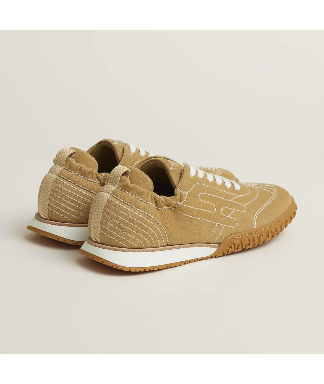 HERMES Бежевые кожаные кроссовки, фото 4