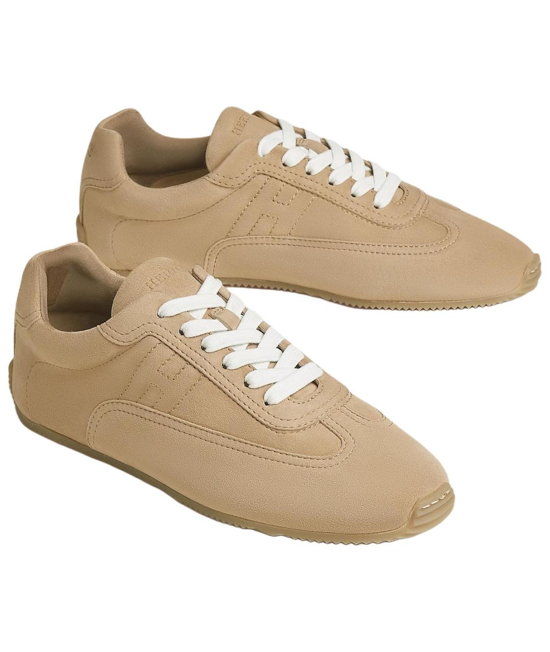 HERMES Коричневые замшевые кроссовки, фото 4