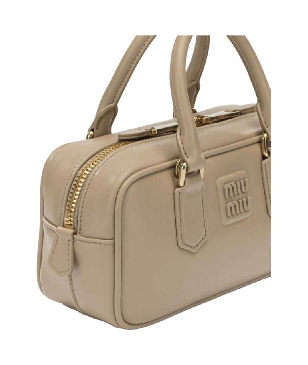 MIU MIU Бежевая кожаная сумка через плечо, фото 4