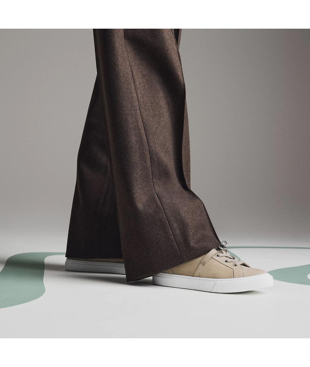 HERMES Бежевые кожаные кроссовки, фото 3