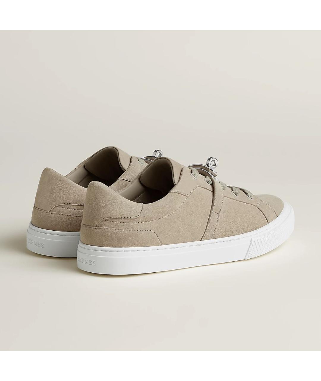 HERMES Бежевые кожаные кроссовки, фото 4