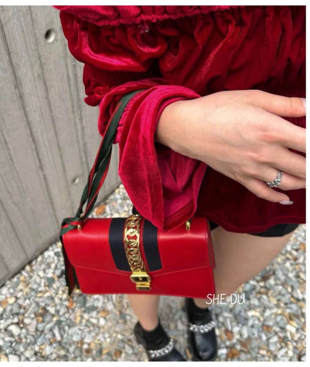 GUCCI Красная кожаная сумка с короткими ручками, фото 6