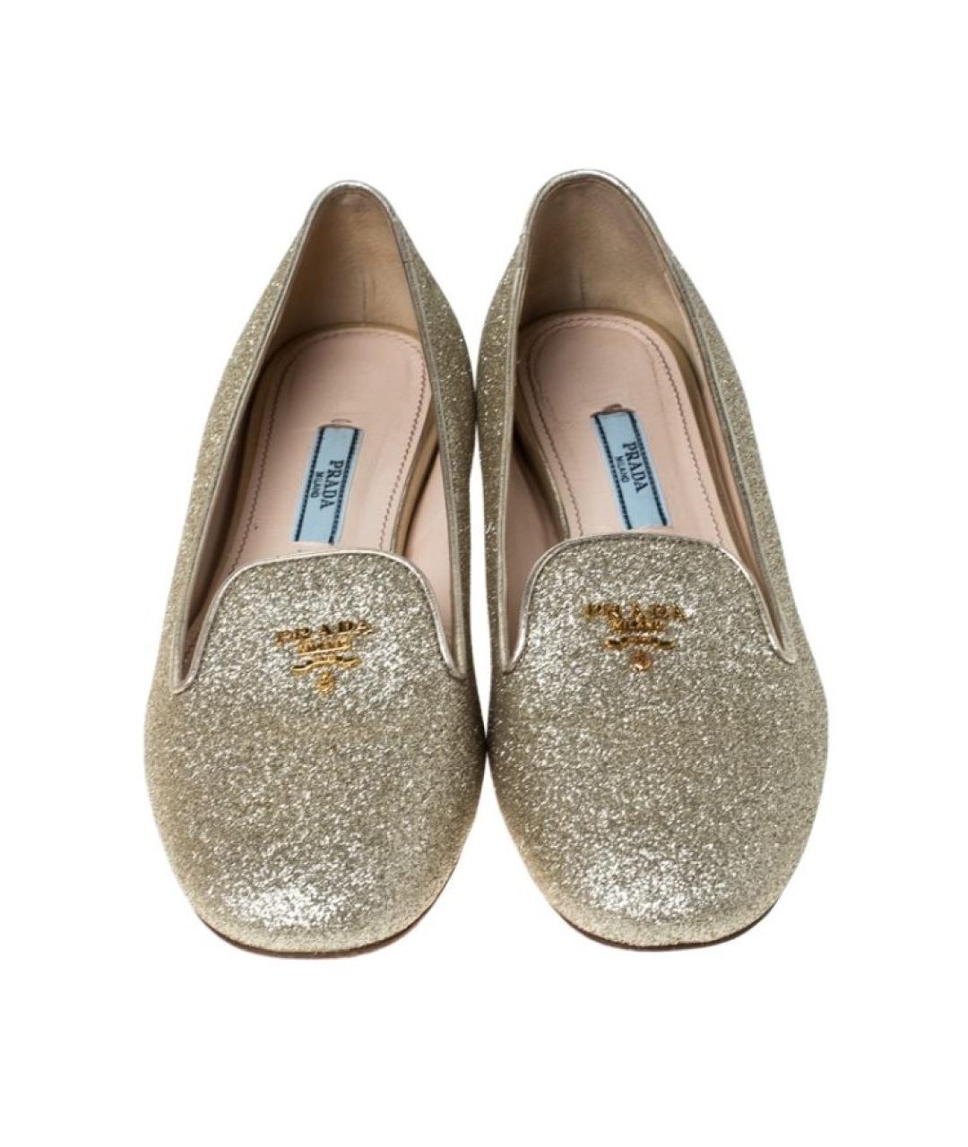 PRADA Золотые кожаные лоферы, фото 7