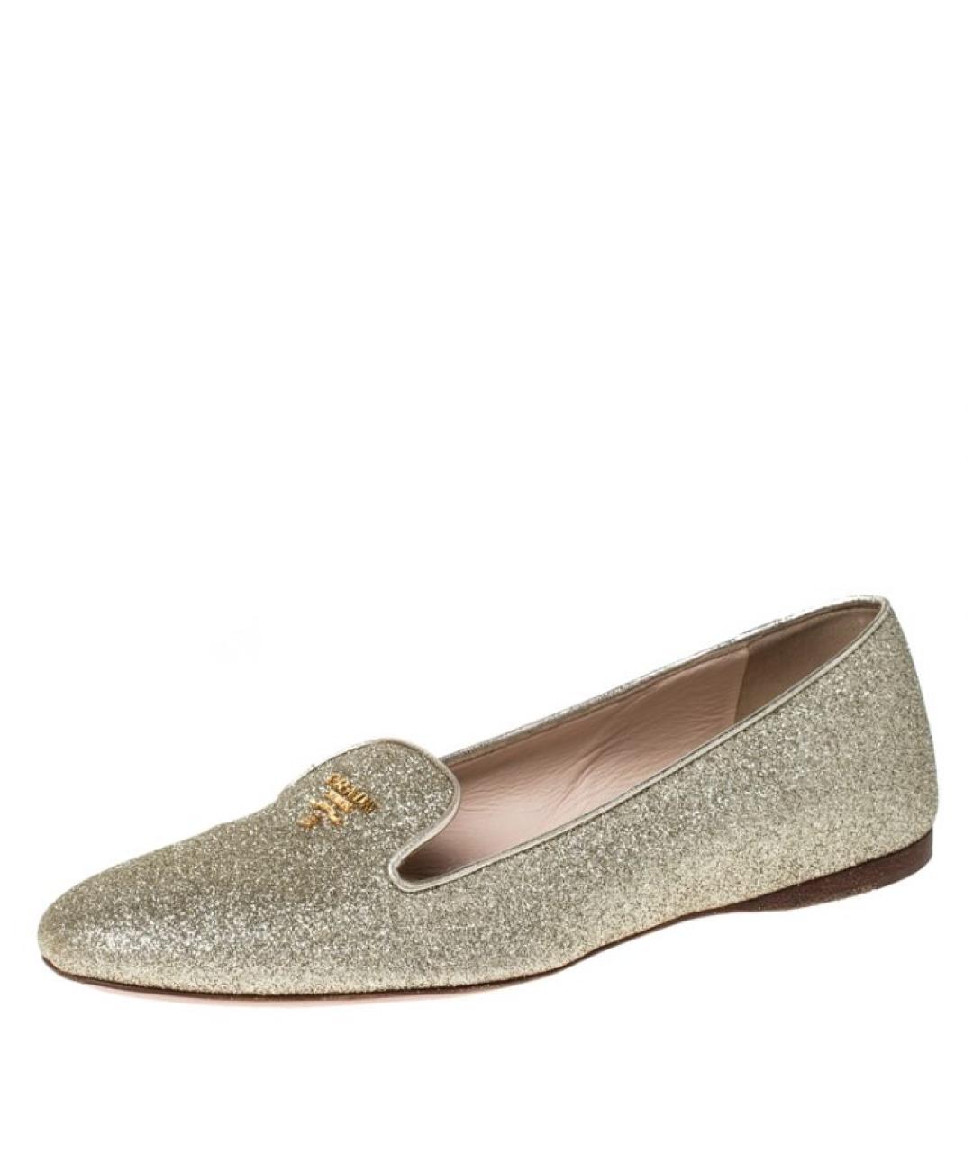 PRADA Золотые кожаные лоферы, фото 9