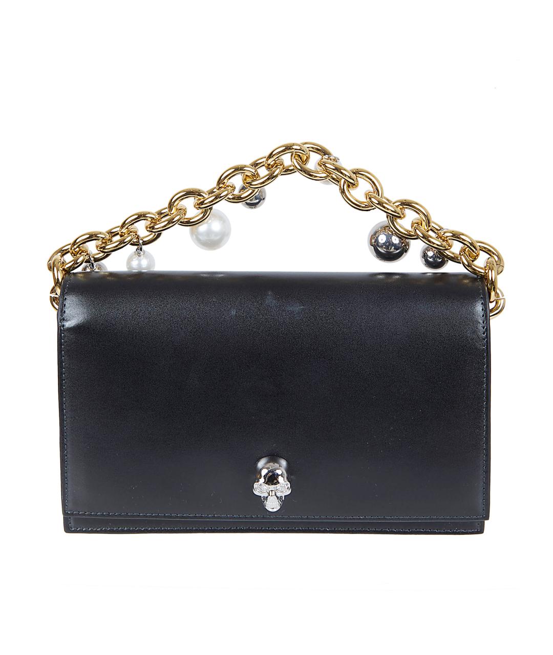 ALEXANDER MCQUEEN Черная кожаная сумка с короткими ручками, фото 1