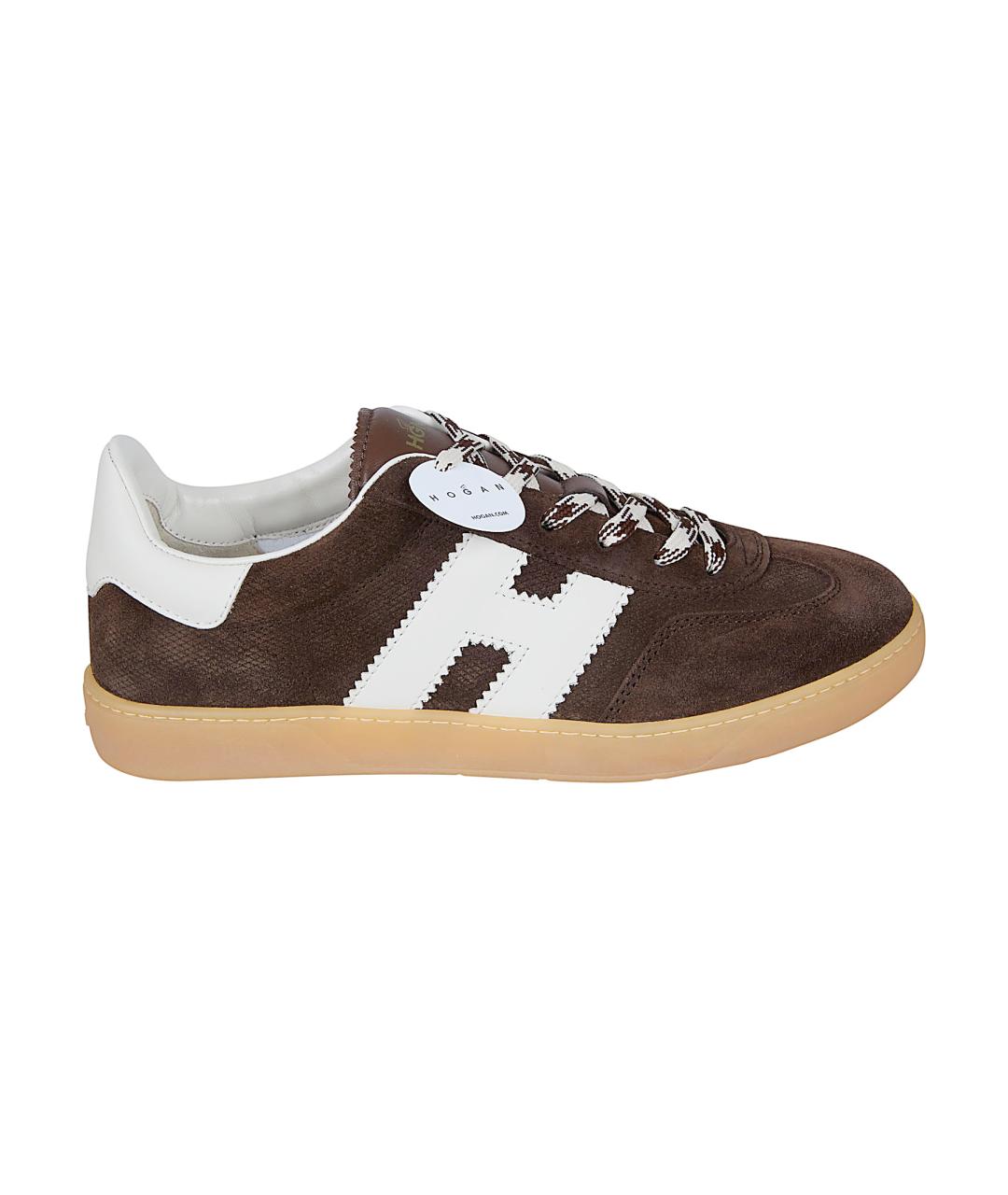 HOGAN Коричневые кожаные низкие кроссовки / кеды, фото 1