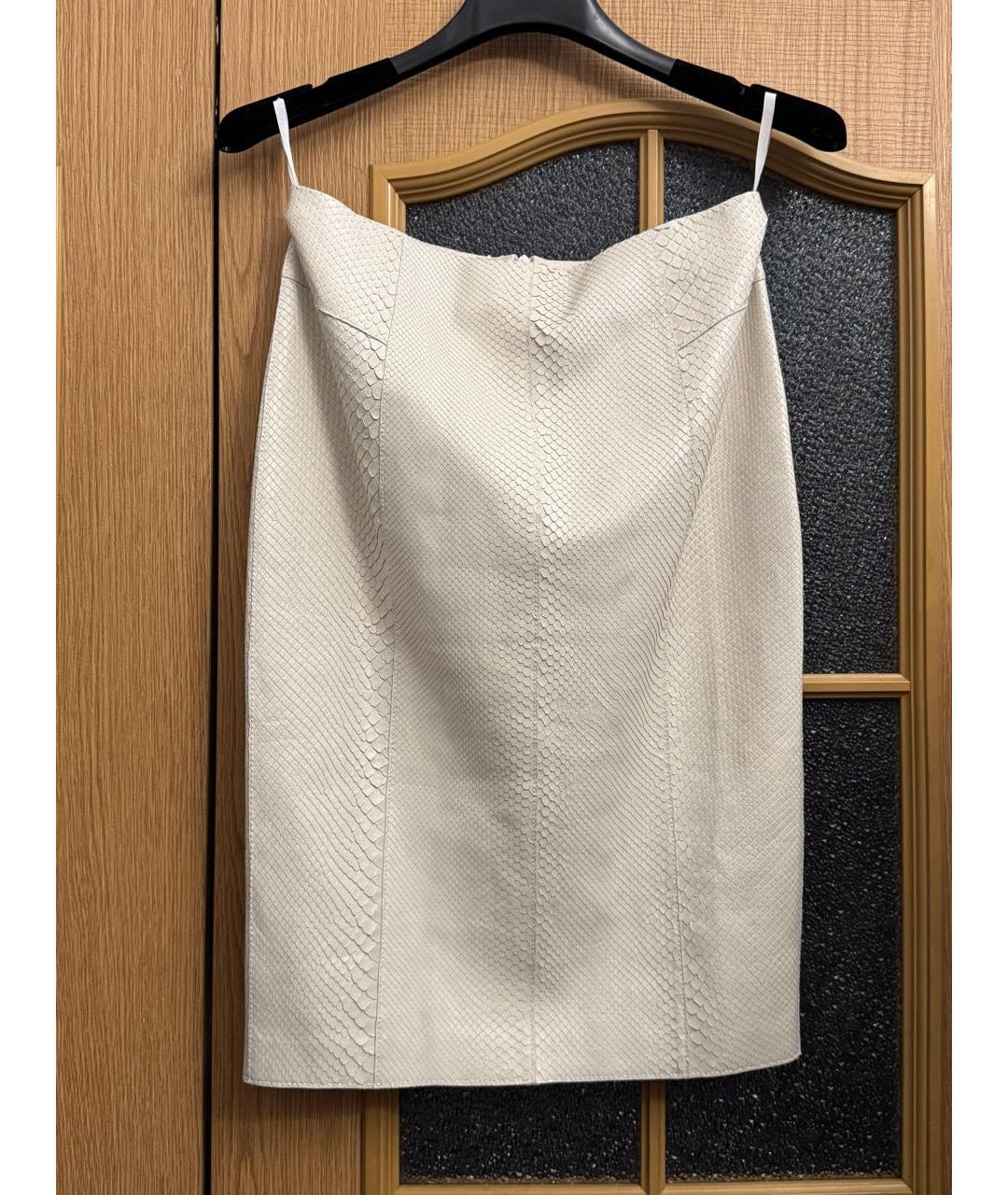 TOM FORD Белая юбка миди из экзотической кожи, фото 9