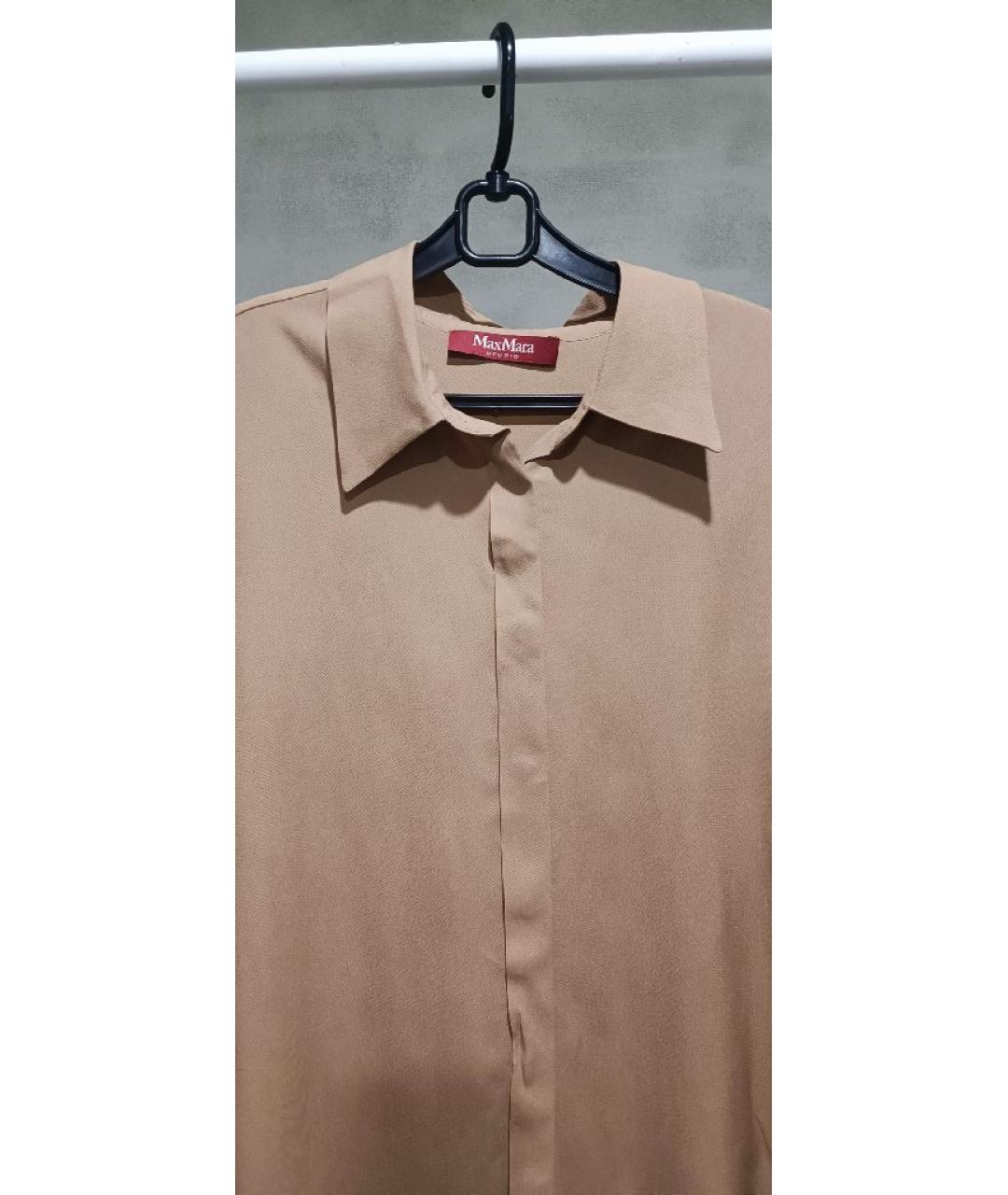 MAX MARA STUDIO Коричневая шелковая рубашка, фото 3