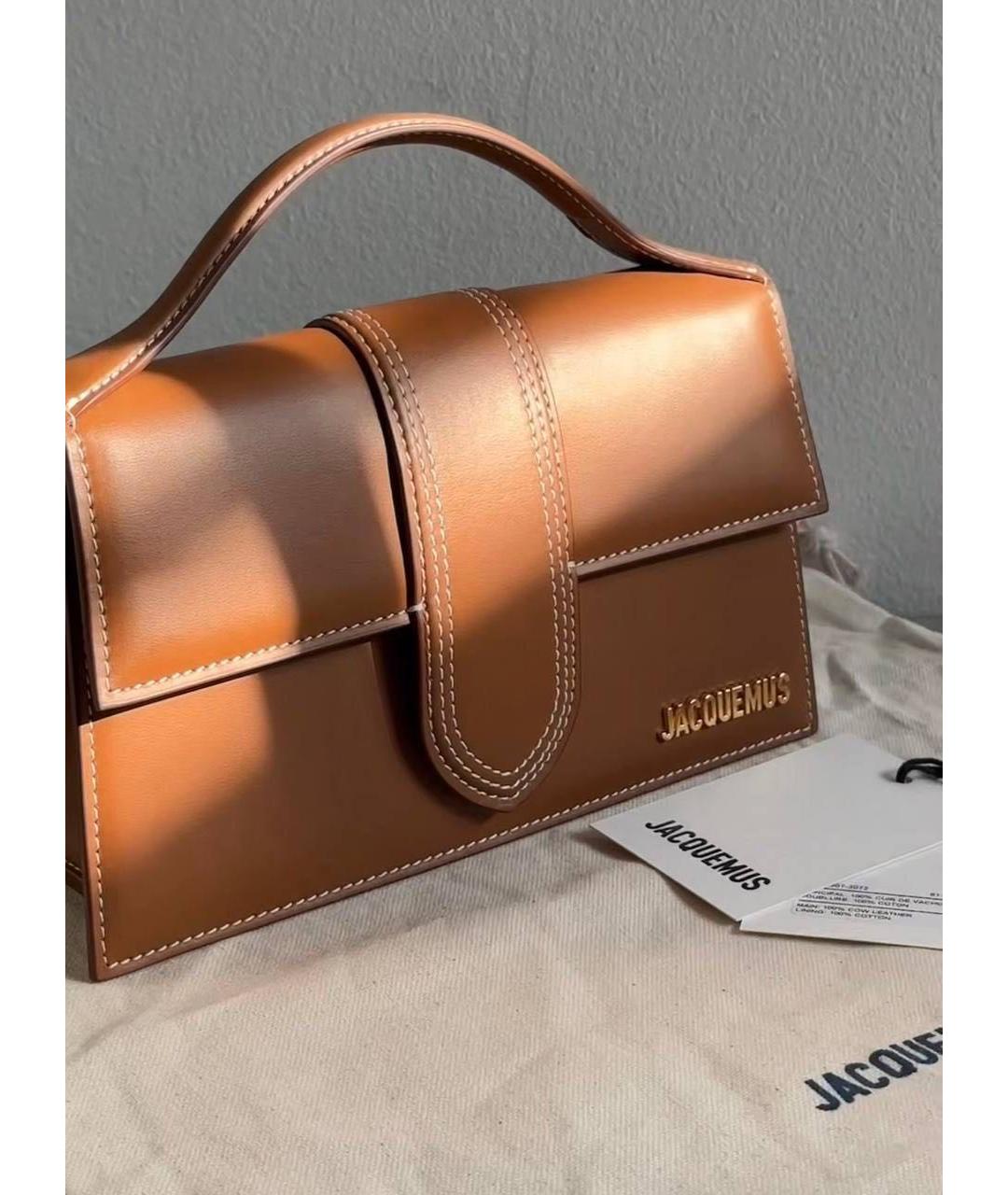 JACQUEMUS Коричневая кожаная сумка с короткими ручками, фото 2