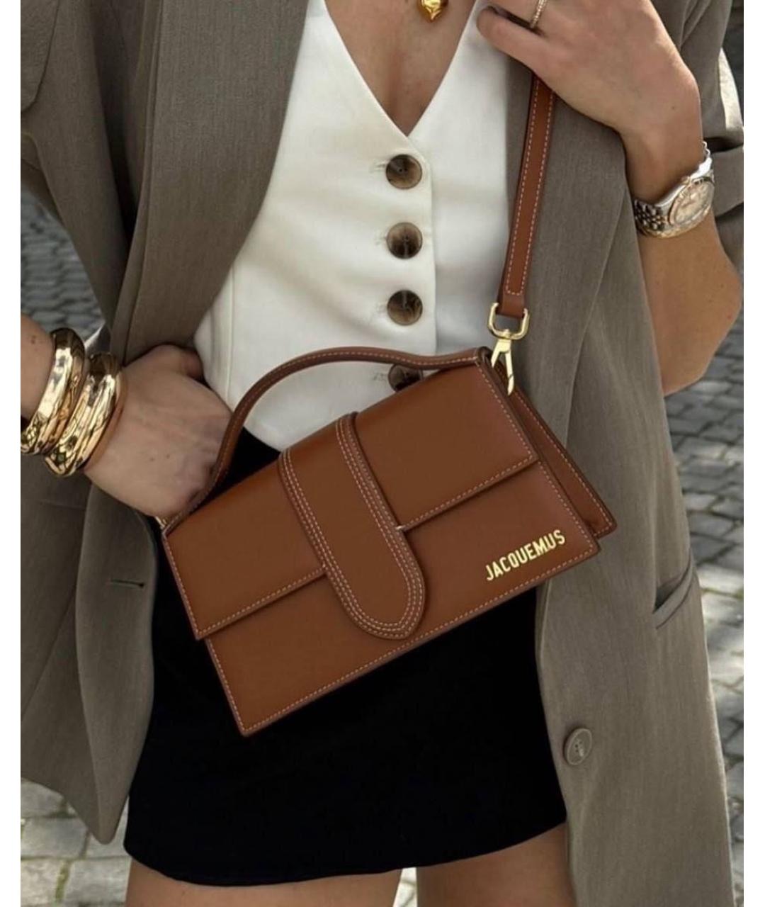 JACQUEMUS Коричневая кожаная сумка с короткими ручками, фото 3
