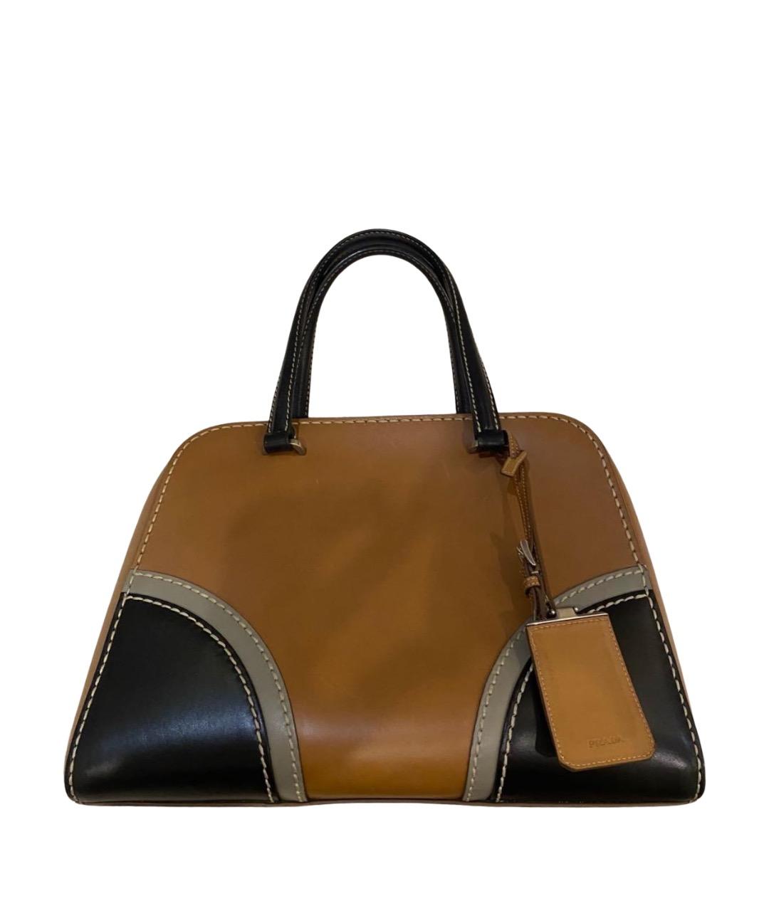 PRADA Коричневая кожаная сумка с короткими ручками, фото 1