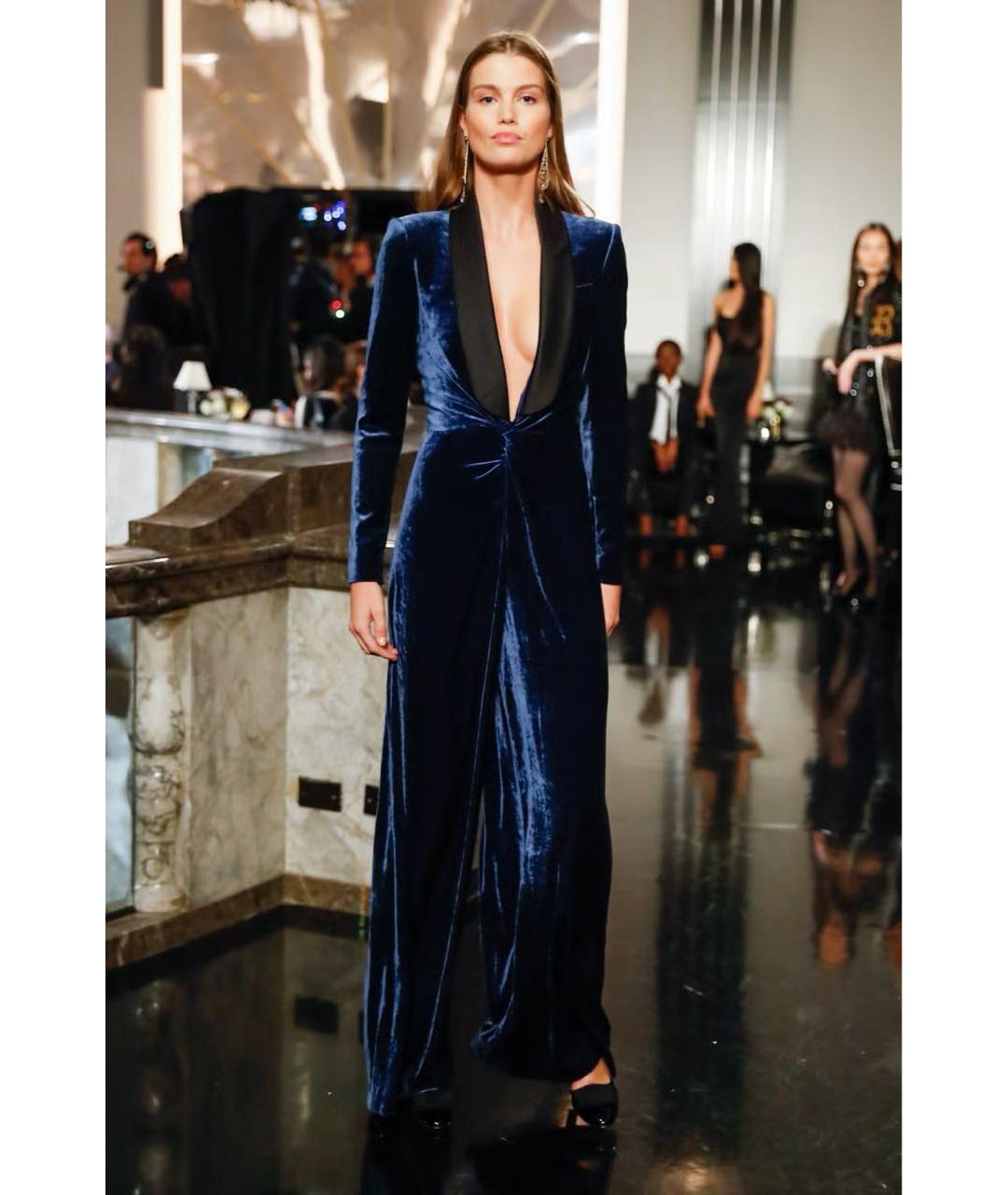 RALPH LAUREN COLLECTION Темно-синий бархатный комбинезон, фото 2