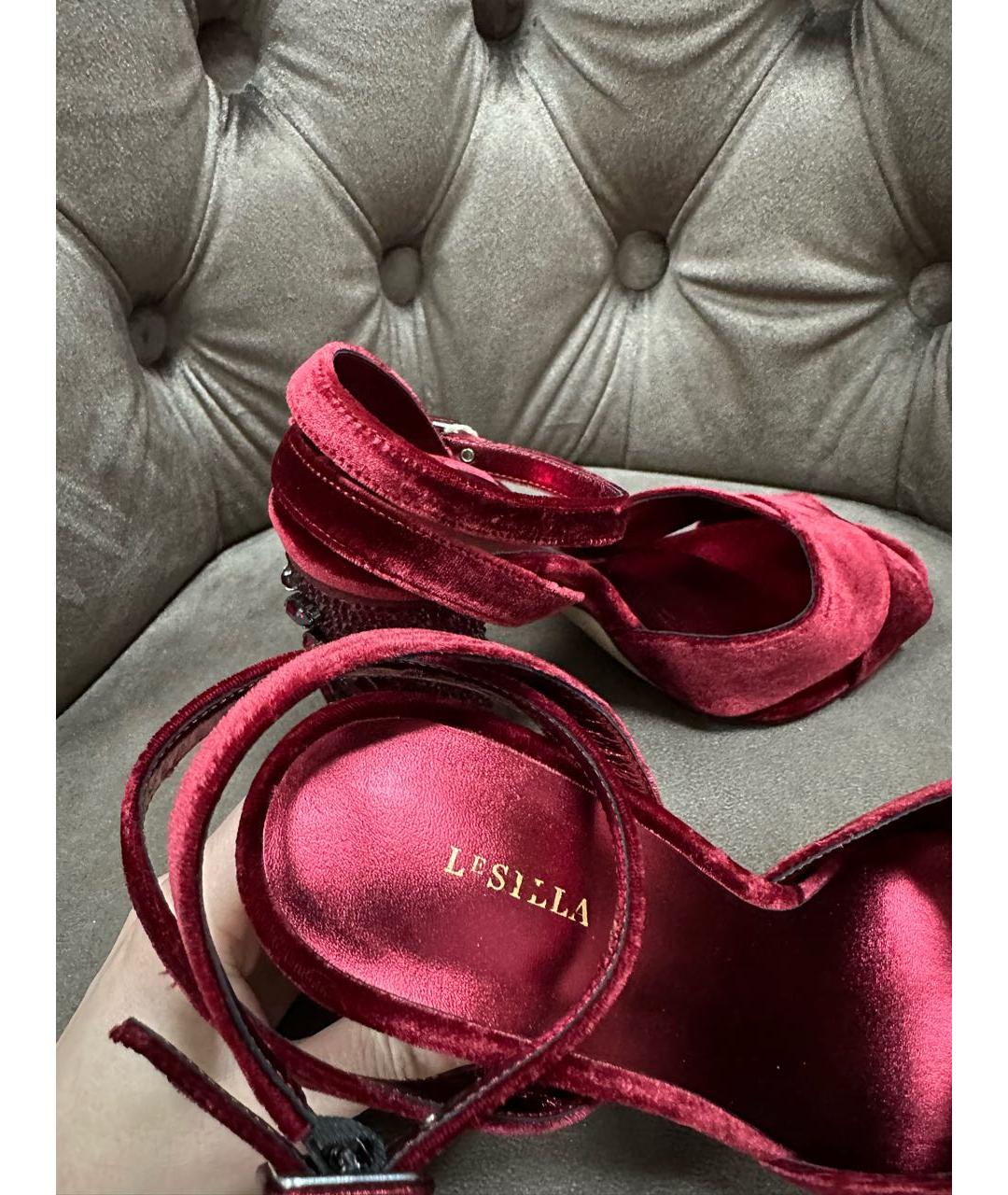LE SILLA Бордовые текстильные босоножки, фото 5