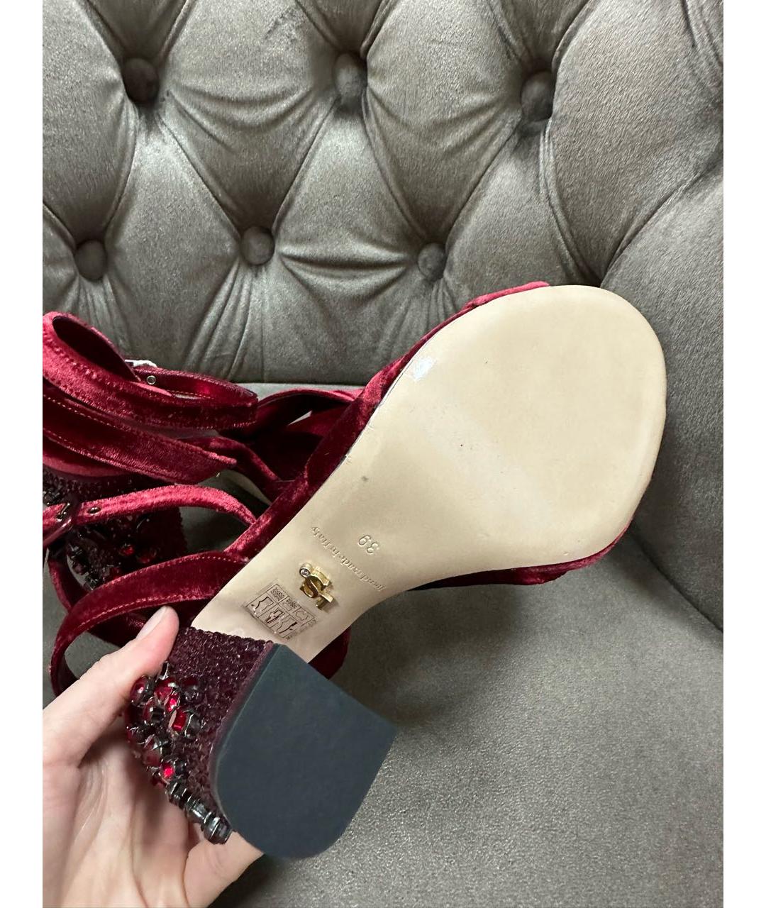 LE SILLA Бордовые текстильные босоножки, фото 6