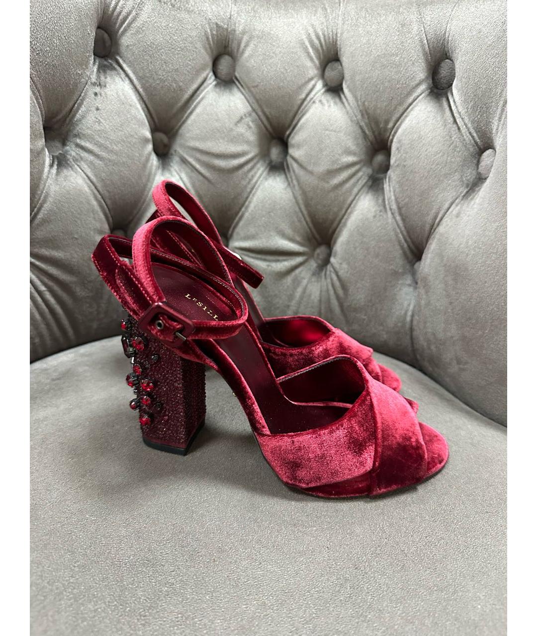 LE SILLA Бордовые текстильные босоножки, фото 3