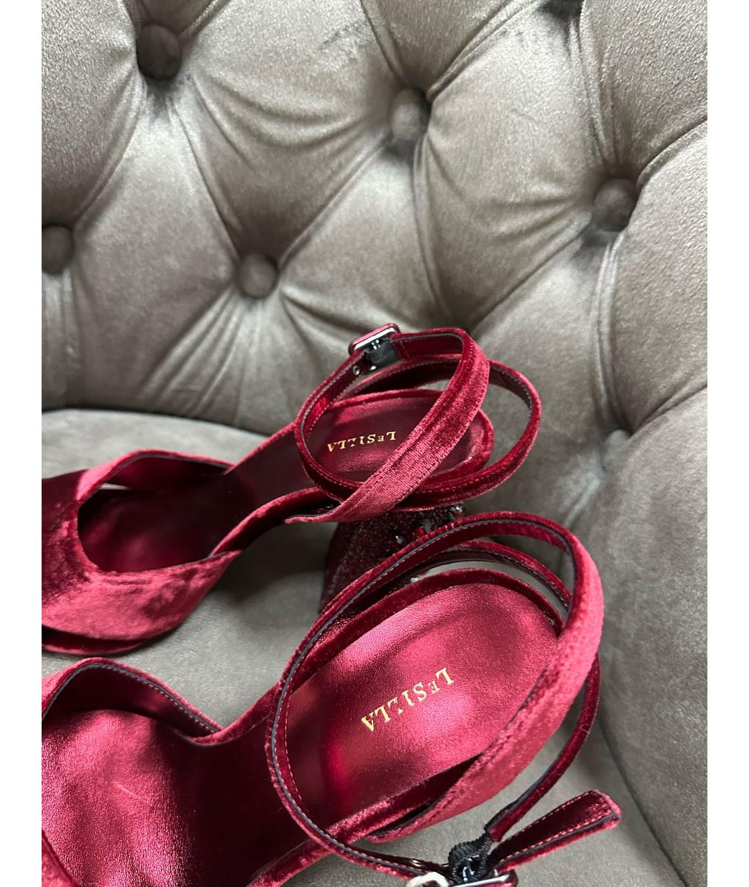 LE SILLA Бордовые текстильные босоножки, фото 2