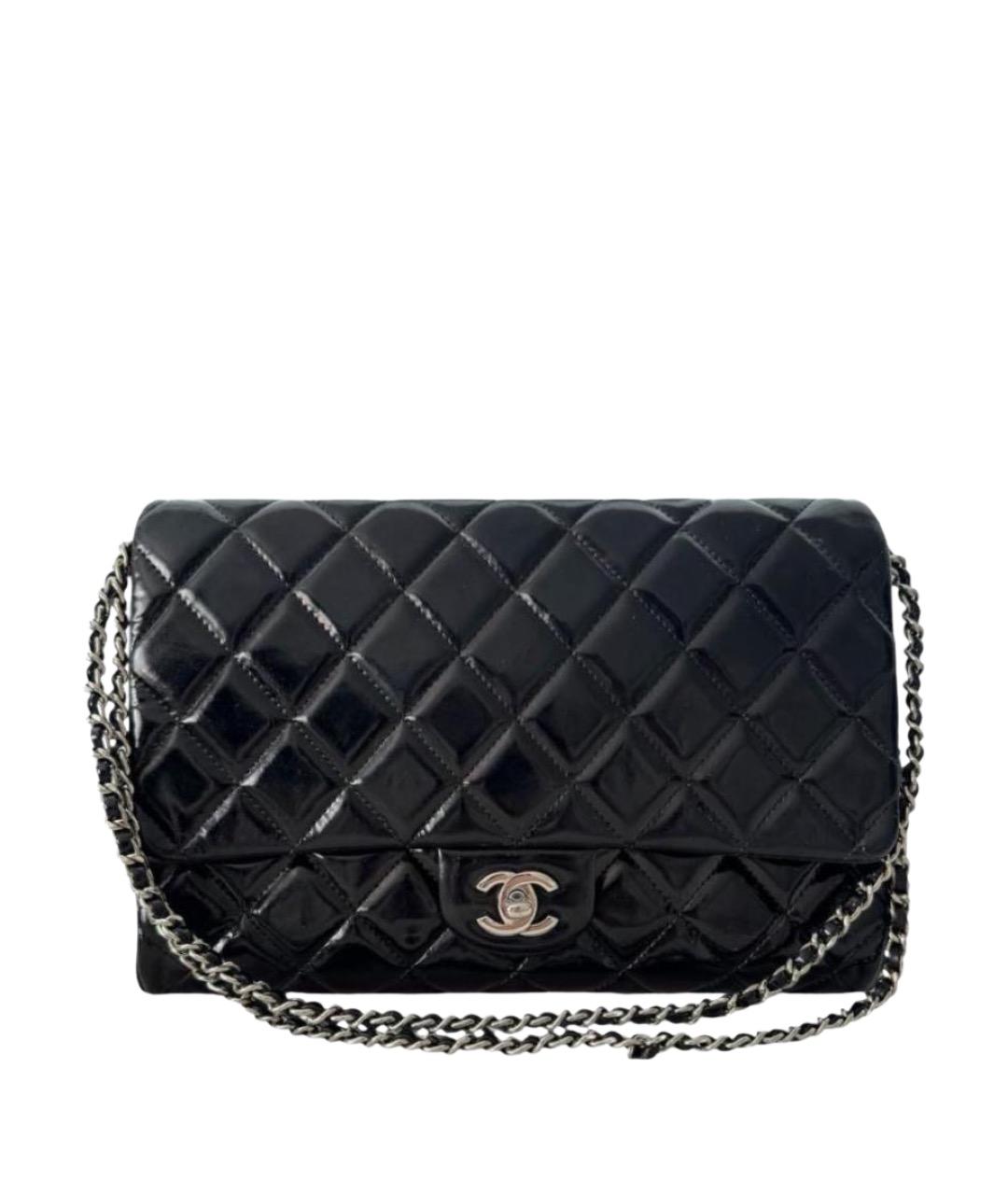 CHANEL Черная сумка через плечо из лакированной кожи, фото 1