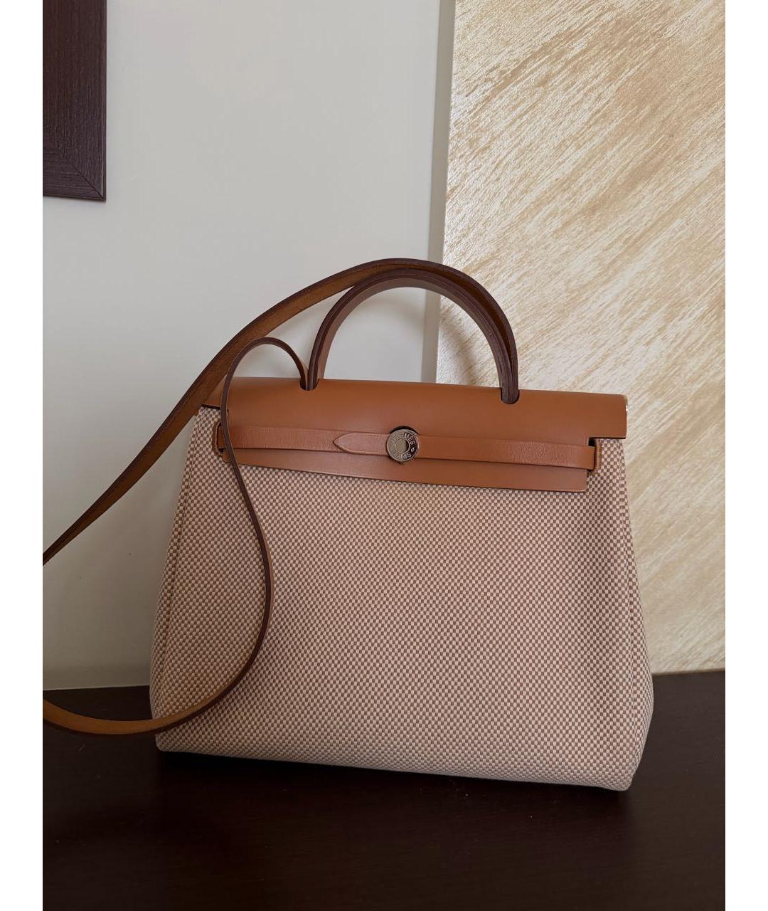 HERMES Бежевая тканевая сумка через плечо, фото 2