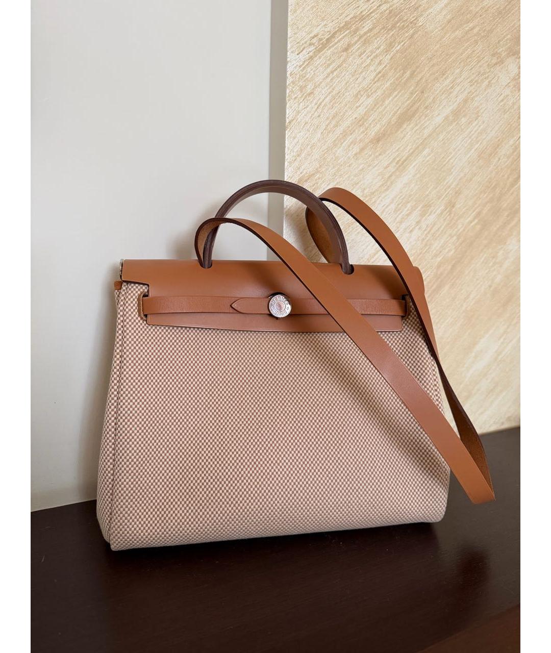 HERMES Бежевая тканевая сумка через плечо, фото 9