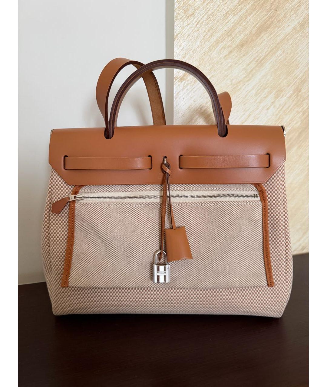 HERMES Бежевая тканевая сумка через плечо, фото 3