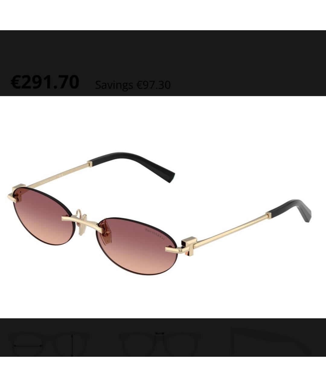 TIFFANY&CO Золотые металлические солнцезащитные очки, фото 5