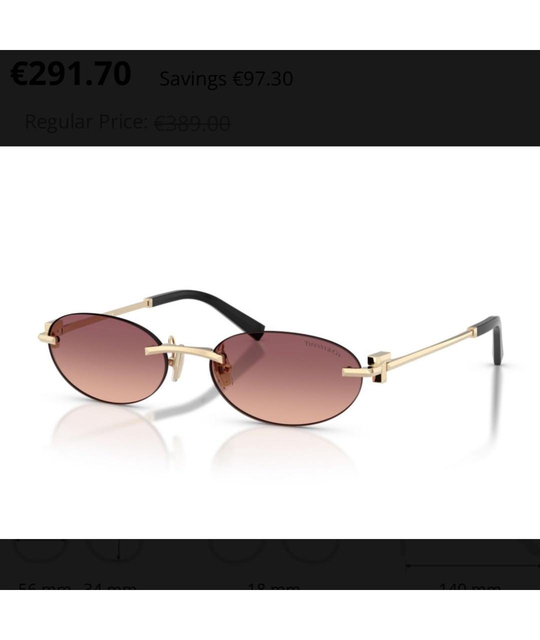 TIFFANY&CO Золотые металлические солнцезащитные очки, фото 6