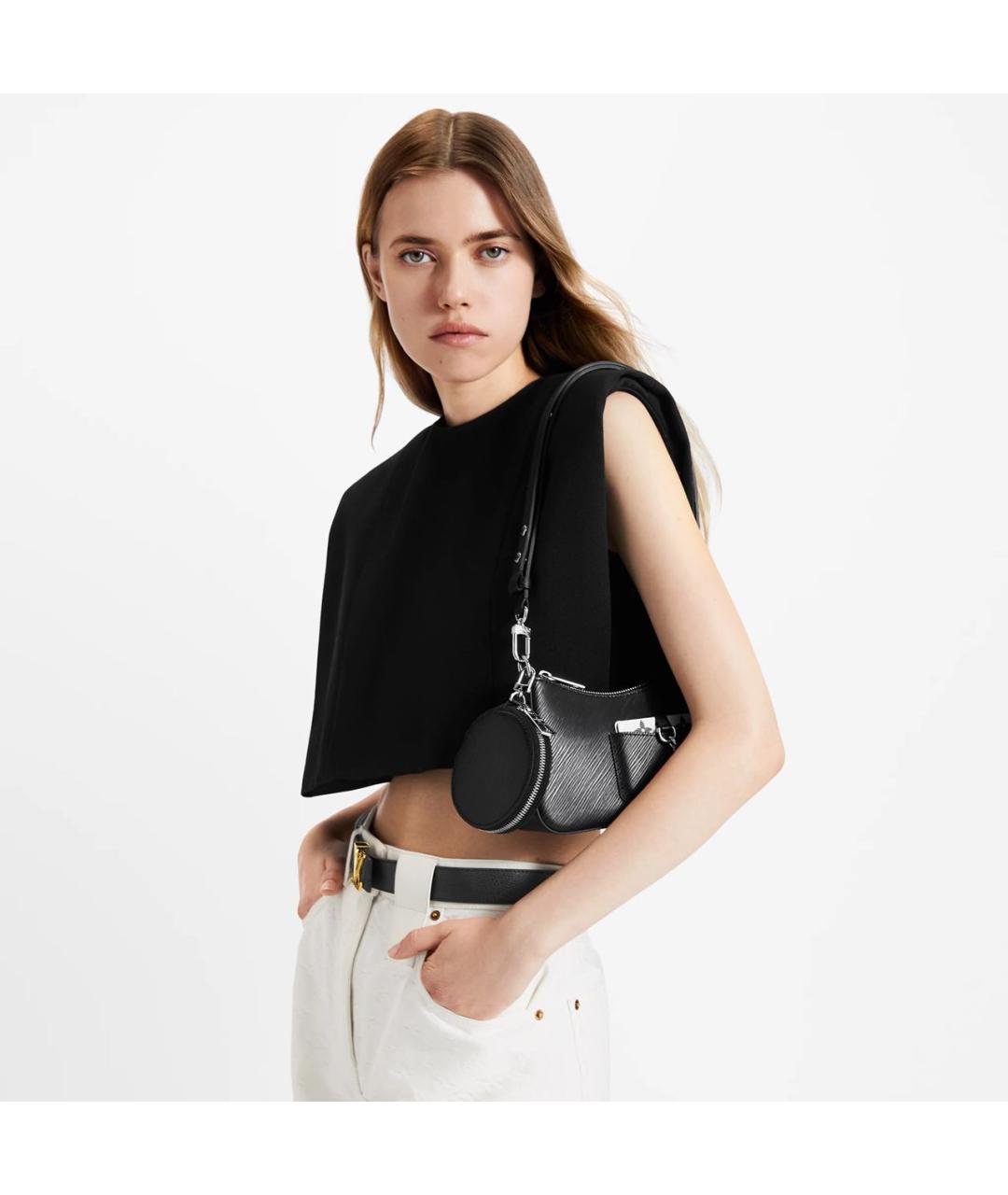 LOUIS VUITTON Черная кожаная сумка через плечо, фото 2