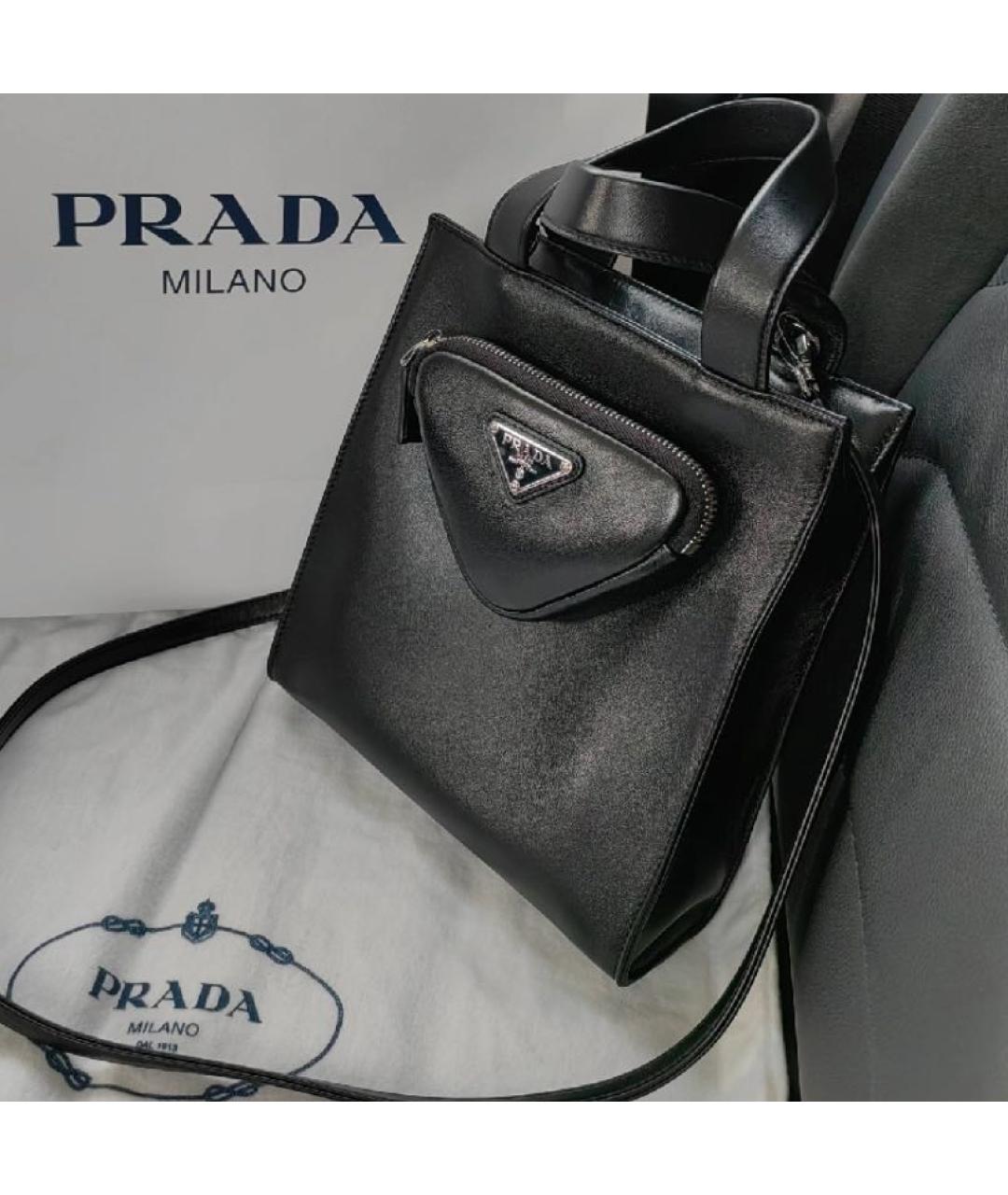 PRADA Черная кожаная сумка тоут, фото 6