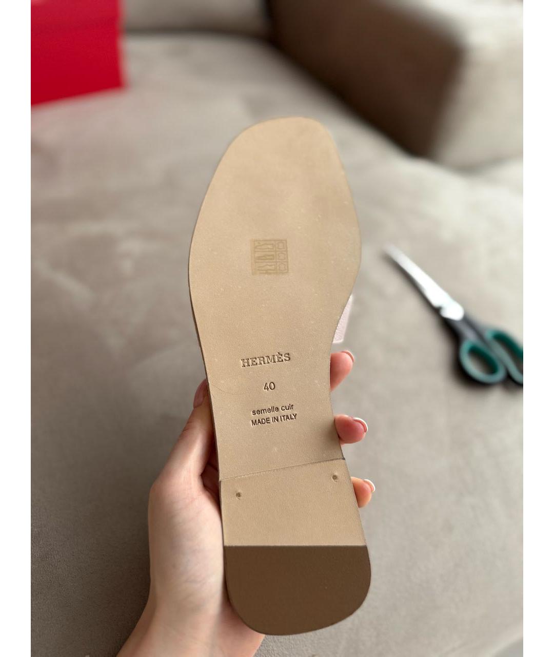 HERMES Розовые кожаные шлепанцы, фото 4