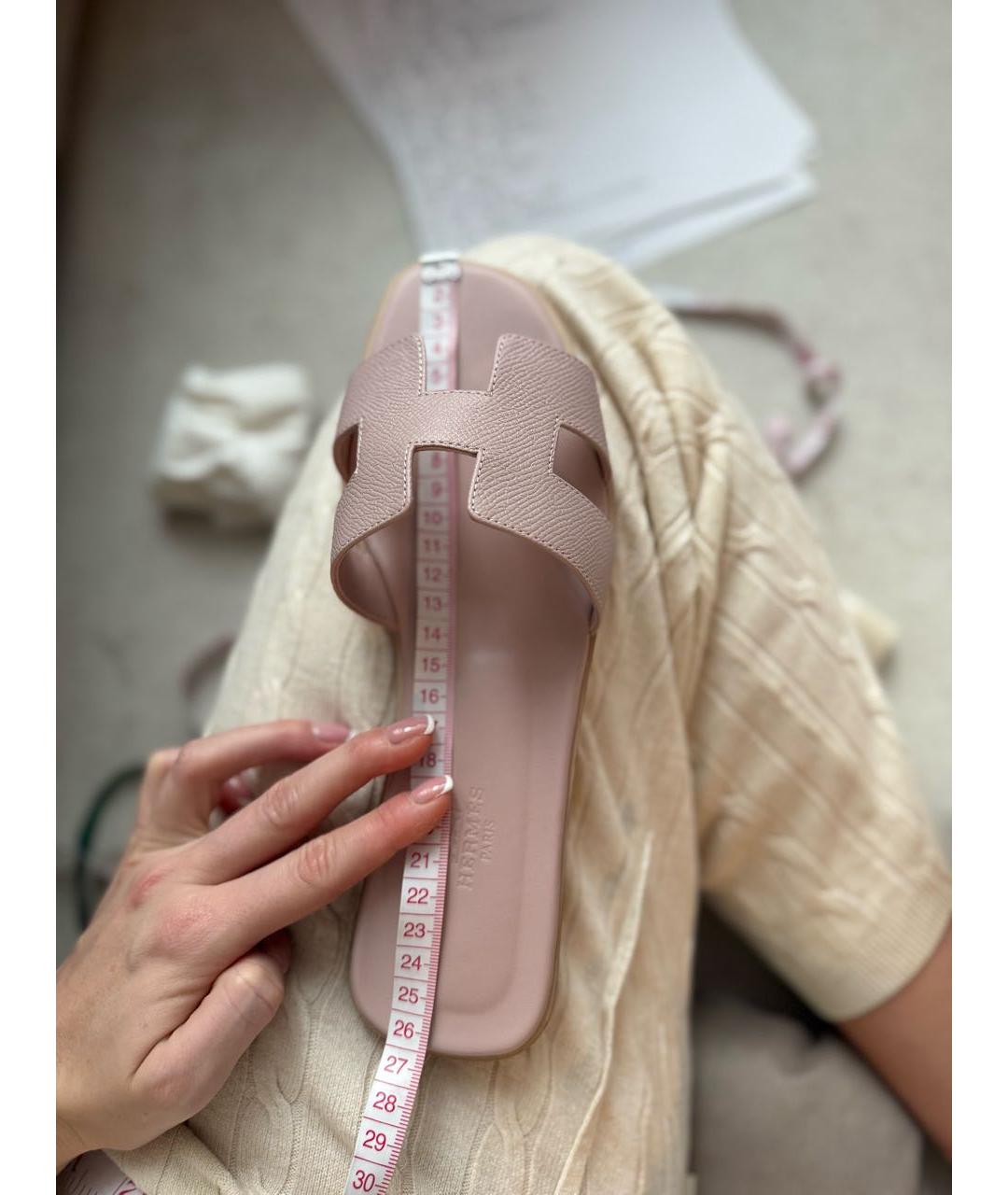 HERMES Розовые кожаные шлепанцы, фото 5