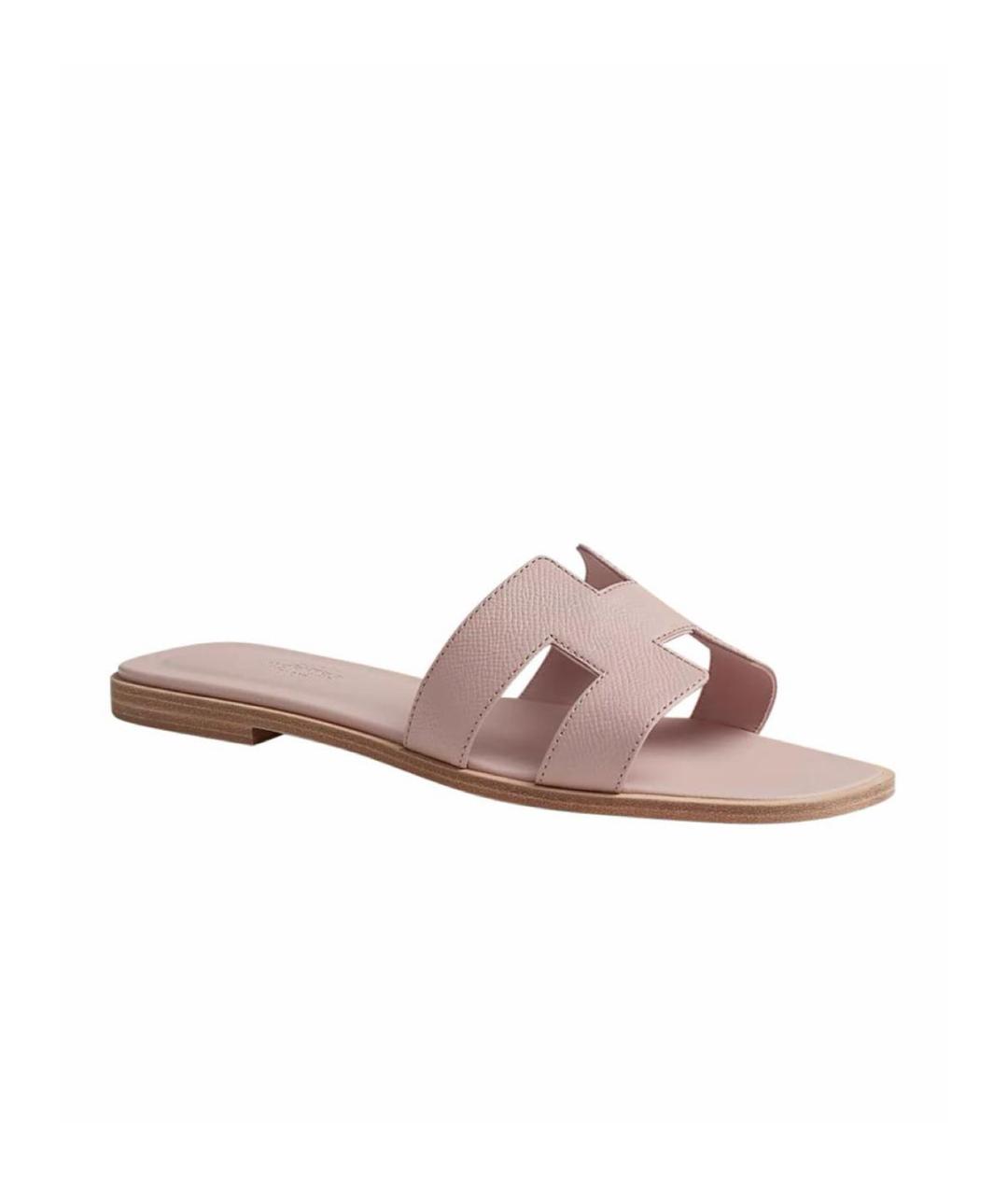 HERMES Розовые кожаные шлепанцы, фото 9