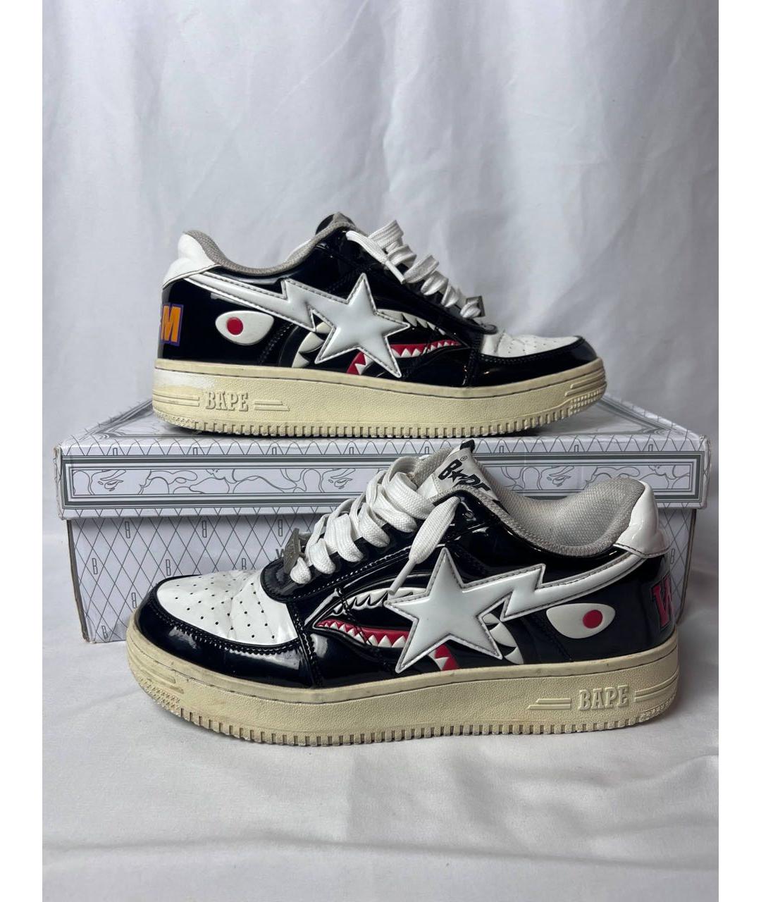 BAPE Черные низкие кроссовки / кеды из лакированной кожи, фото 4