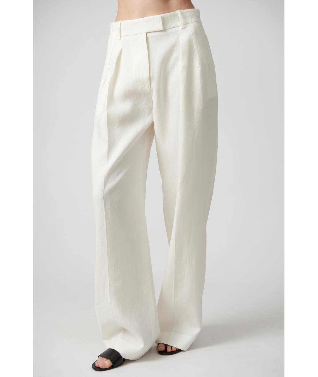 THE ROW Белые льняные прямые брюки, фото 3