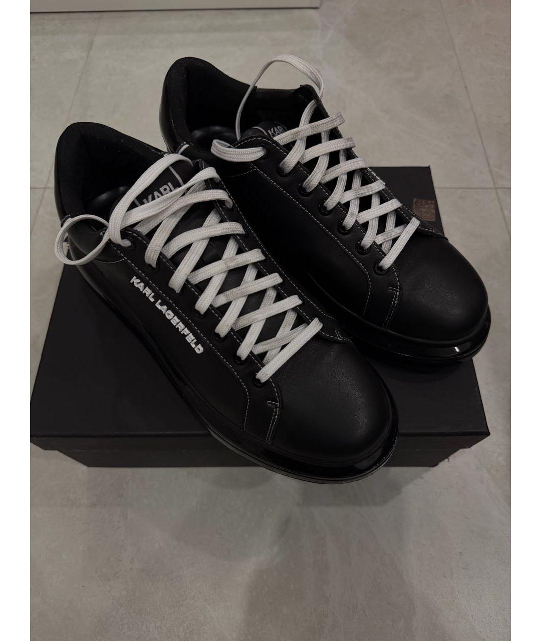 KARL LAGERFELD Черные низкие кроссовки / кеды из искусственной кожи, фото 2