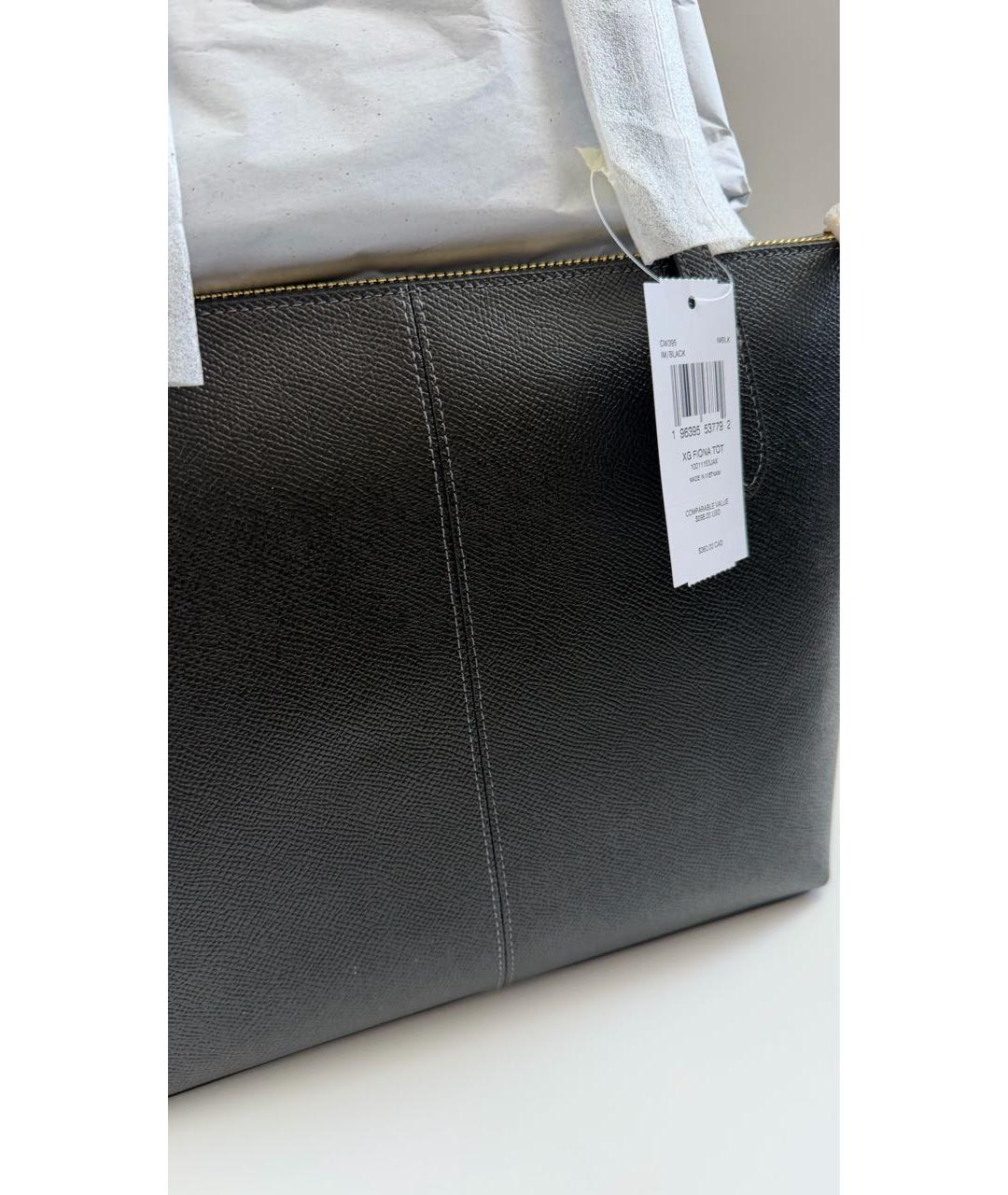 COACH Черная кожаная сумка тоут, фото 4