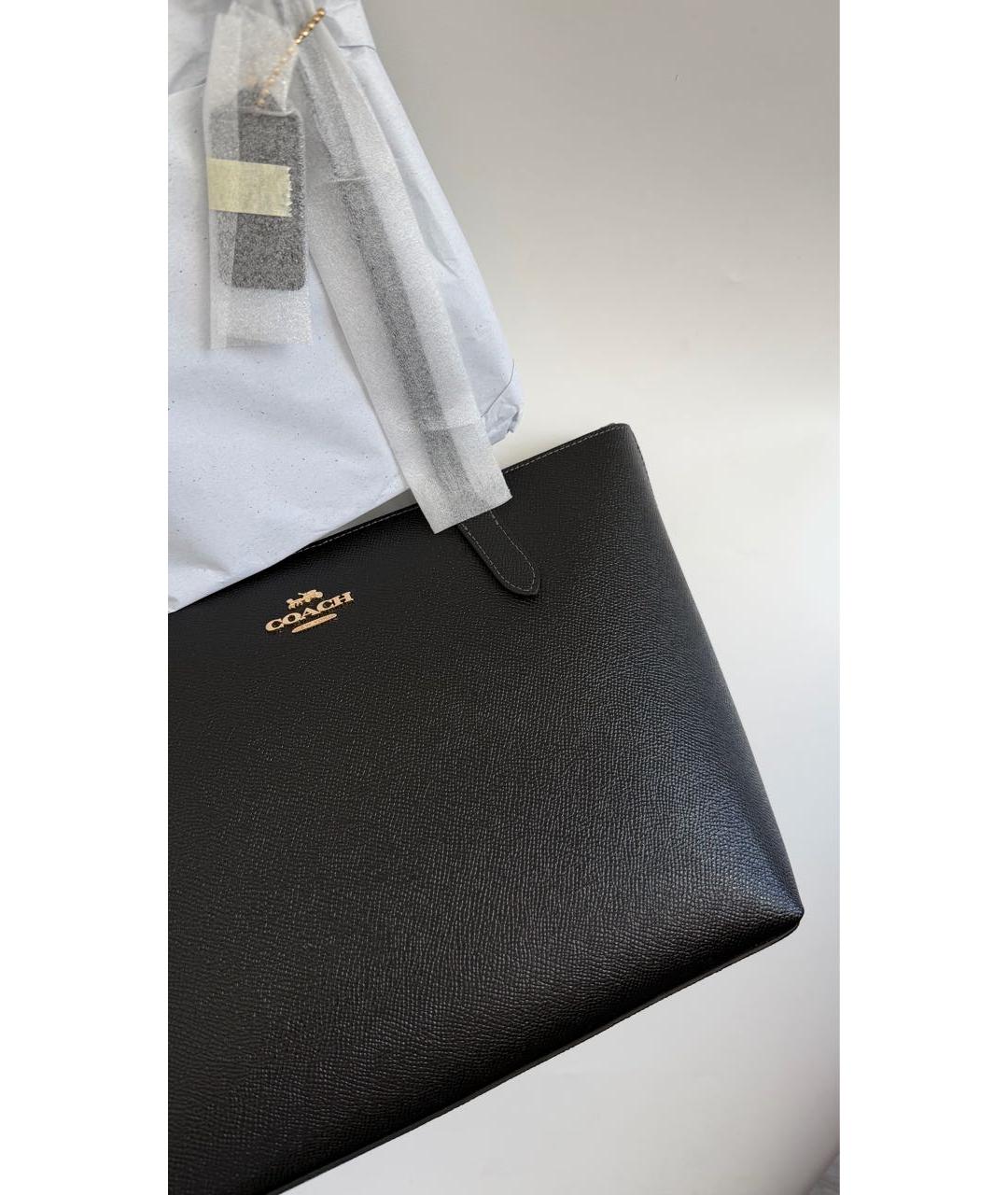 COACH Черная кожаная сумка тоут, фото 5