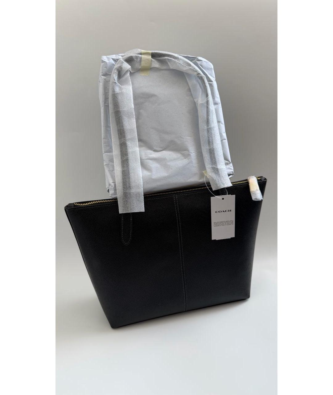 COACH Черная кожаная сумка тоут, фото 3