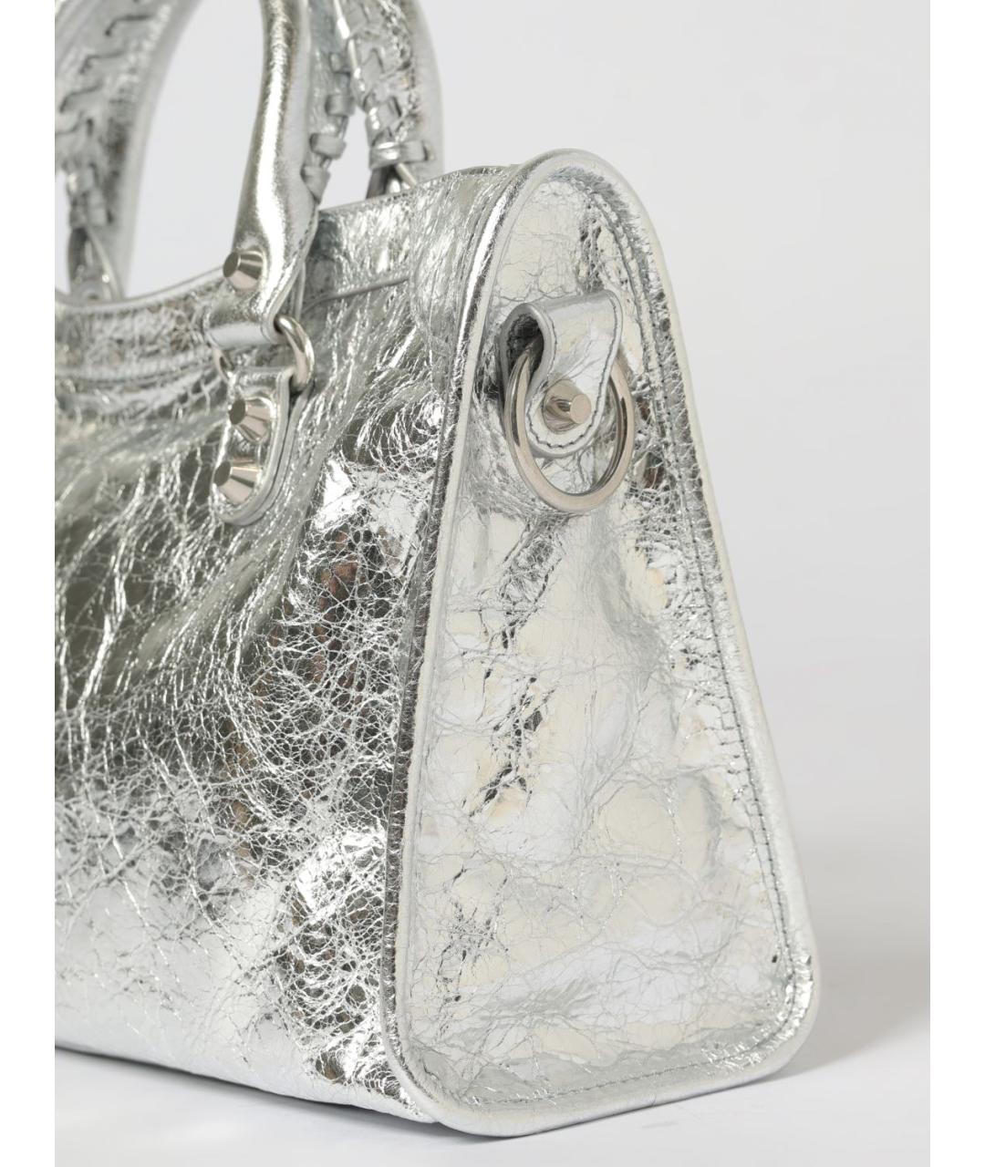 BALENCIAGA Серебряная кожаная сумка тоут, фото 4